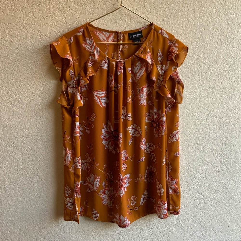 DONATED- Liz Claiborne Career Mustard Flower Raglan Blouse